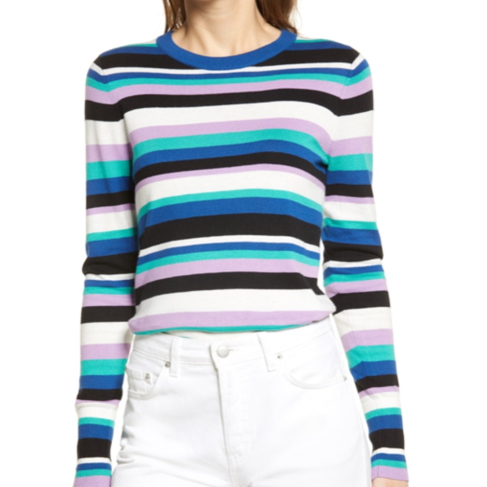 NWT Halogen Striped Crewneck Sweater in Lavender Navy and Teal